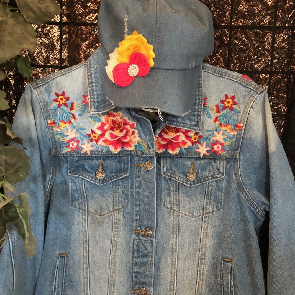 Savanna Jane small with massive embroidery on front and back with matching cap